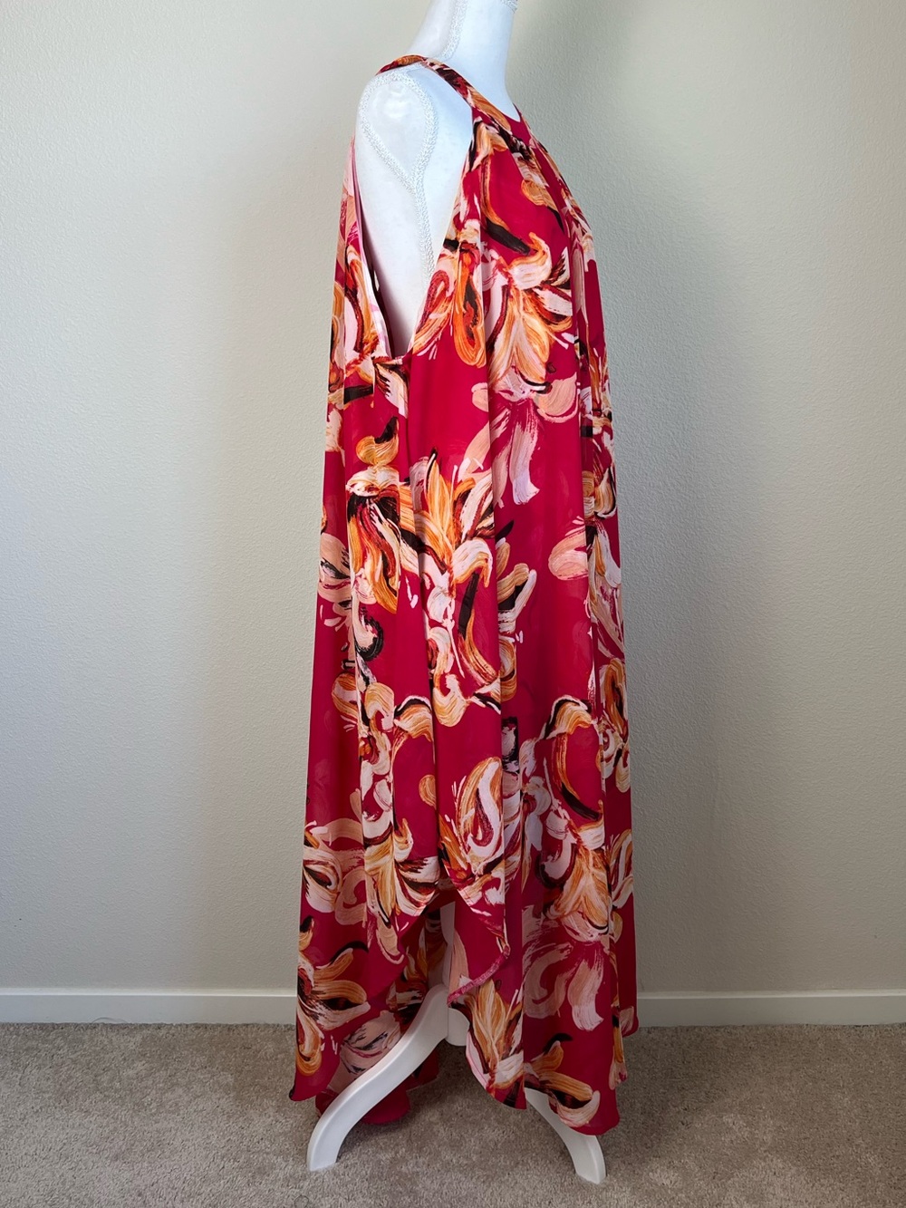 Avenue Plus Size 26/28 Asymmetrical Overlay Maxi Dress Pink Abstract Artsy 5X - Picture 3 of 8